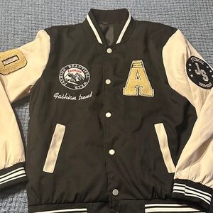 Black & Cream Varsity Letterman Jacket with Appliqué A
